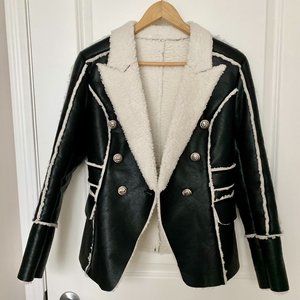 Gorgeous Designer Leather 100% Shearling Bike style Blazer New